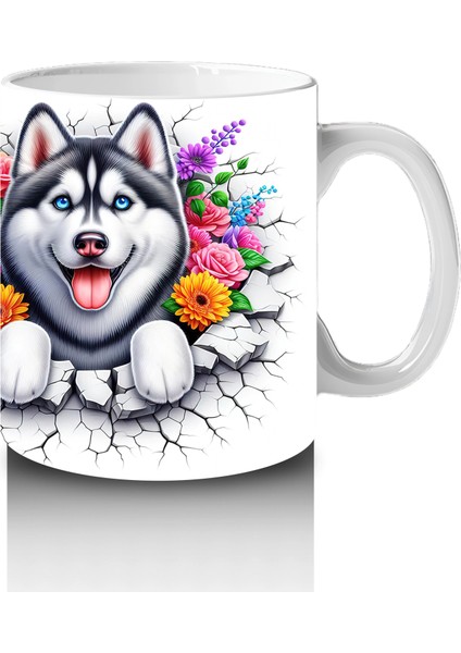 Çiçek Taçlı Gülümseyen Husky Deseni – Baskılı Kahve Kupası fırsatları