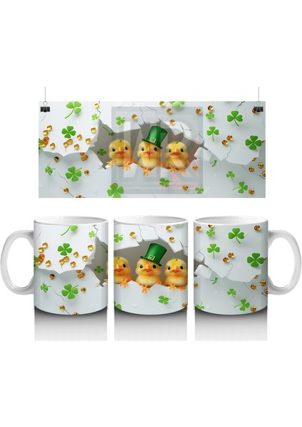 Yoncalarla Kaplı Tatlı Civciv Kompozisyonu – Baskılı Kahve Kupası