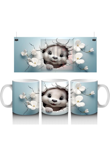 Beyaz Çiçekler Önünde Gülümseyen Su Samuru – Baskılı Kahve Kupası