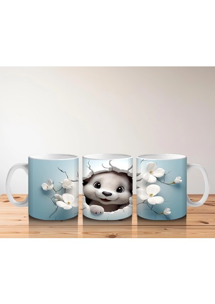 Beyaz Çiçekler Önünde Gülümseyen Su Samuru – Baskılı Kahve Kupası indirimleri