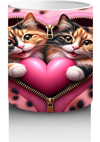 Kalpli Yastığa Sarılmış Sevimli Kedi Çifti – Baskılı Kahve Kupası modelleri