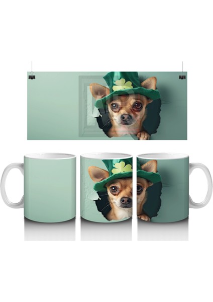 Şanslı Şapkalı Minik Köpek Figürü – Baskılı Kahve Kupası