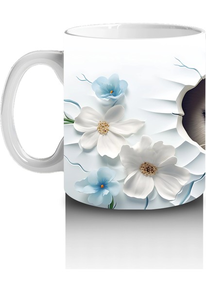 Beyaz Çiçekler Arasında Oturan Sevimli Kirpi – Baskılı Kahve Kupası fiyatları