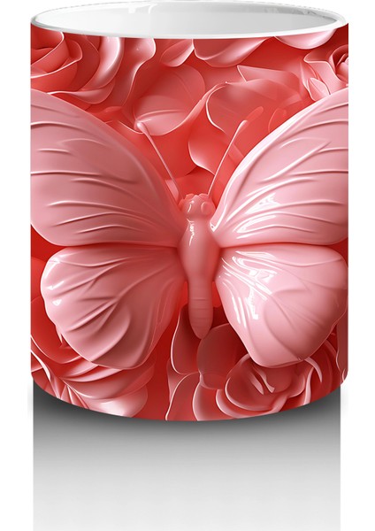 Gül Buketi Arasında Pembe Kelebek – Baskılı Kahve Kupası modelleri