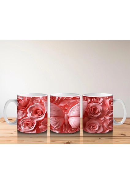 Gül Buketi Arasında Pembe Kelebek – Baskılı Kahve Kupası indirimleri