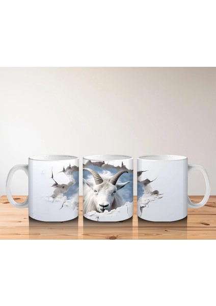 Mavi Gökyüzü Arka Planlı Çatlak Zeminden Bakan Dağ Keçisi - Baskılı Kahve Kupası indirimleri