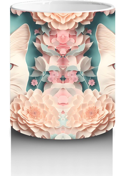 Süslemeli Fon Üzerinde Ayna Yansımalı Kediler – Baskılı Kahve Kupası modelleri