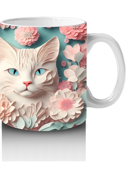 Süslemeli Fon Üzerinde Ayna Yansımalı Kediler – Baskılı Kahve Kupası fırsatları