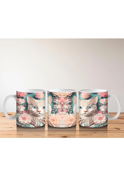 Süslemeli Fon Üzerinde Ayna Yansımalı Kediler – Baskılı Kahve Kupası indirimleri