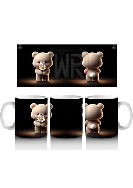 Sahne Işığında Arkası Dönük Peluş Ayı – Baskılı Kahve Kupası