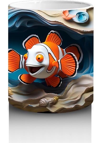 Mercan Resifinde Yüzen Palyaço Balığı Desenli Kupa Bardak modelleri