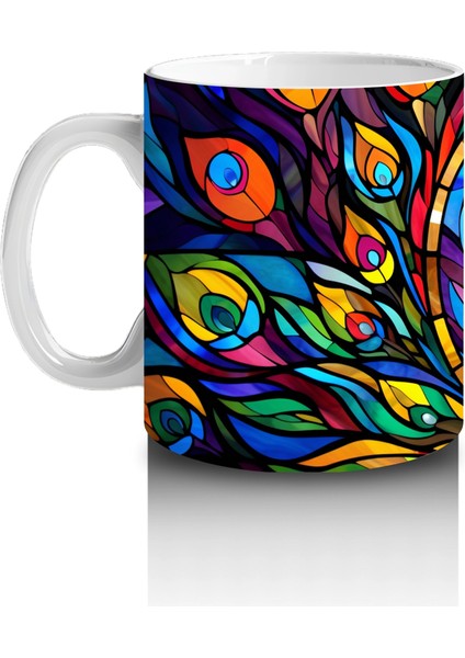 Renkli Tüy Desenleriyle Zarif Tavus Kuşu – Baskılı Kahve Kupası fiyatları