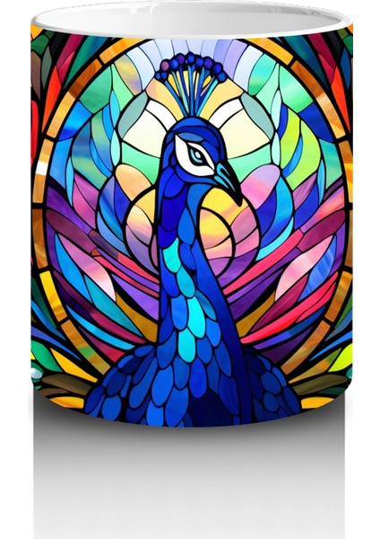 Renkli Tüy Desenleriyle Zarif Tavus Kuşu – Baskılı Kahve Kupası modelleri