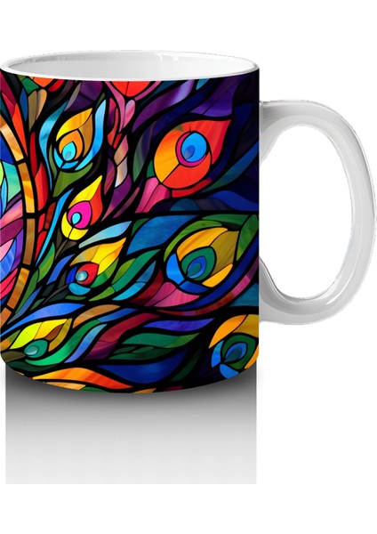 Renkli Tüy Desenleriyle Zarif Tavus Kuşu – Baskılı Kahve Kupası fırsatları