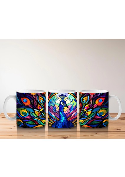 Renkli Tüy Desenleriyle Zarif Tavus Kuşu – Baskılı Kahve Kupası indirimleri
