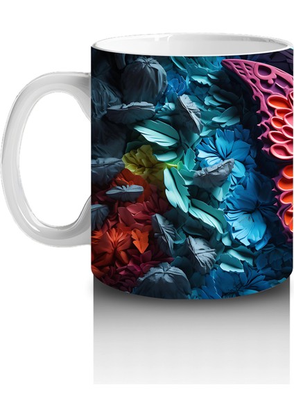 Renkli Kabartmalı Zemin Üzerinde Pembe Kelebek – Baskılı Kahve Kupası fiyatları