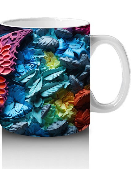 Renkli Kabartmalı Zemin Üzerinde Pembe Kelebek – Baskılı Kahve Kupası fırsatları