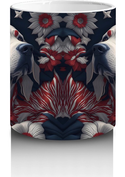 Koyu Çiçek Desenleri Önünde Zarif Köpekler – Baskılı Kahve Kupası modelleri