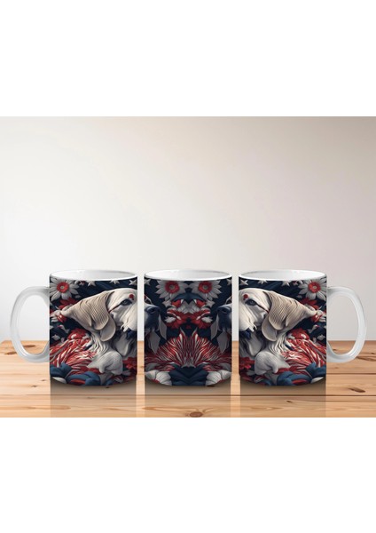 Koyu Çiçek Desenleri Önünde Zarif Köpekler – Baskılı Kahve Kupası indirimleri