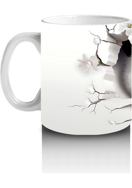 Beyaz Çiçekli Fon Üzerinde Tatlı Panda – Baskılı Kahve Kupası fiyatları