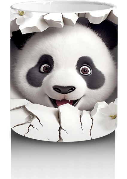 Beyaz Çiçekli Fon Üzerinde Tatlı Panda – Baskılı Kahve Kupası modelleri