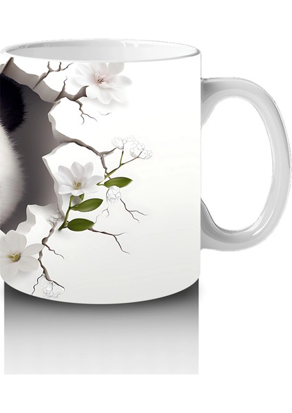 Beyaz Çiçekli Fon Üzerinde Tatlı Panda – Baskılı Kahve Kupası fırsatları
