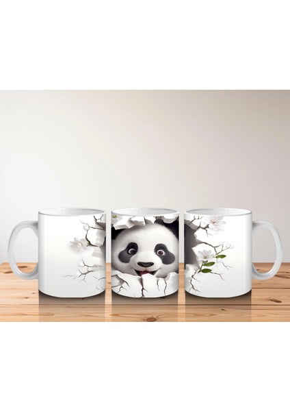 Beyaz Çiçekli Fon Üzerinde Tatlı Panda – Baskılı Kahve Kupası indirimleri