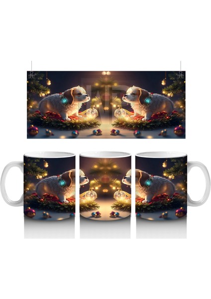 Yılbaşı Masasında Sevimli Köpekler – Baskılı Kahve Kupası