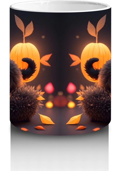 Sonbahar Yaprakları Arasında Gizlenen Siyah Kediler – Baskılı Kahve Kupası modelleri