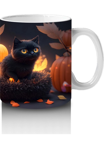 Sonbahar Yaprakları Arasında Gizlenen Siyah Kediler – Baskılı Kahve Kupası fırsatları