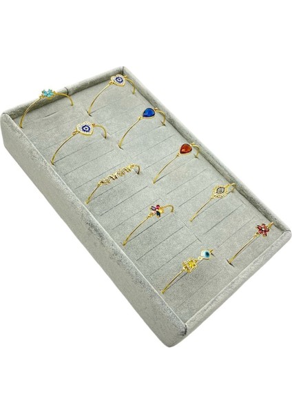 Gri Süet Takı Bileklik ve Kelepçe Standı, 15X25 Cm, Şık ve Düzenli Sergileme Sağlar