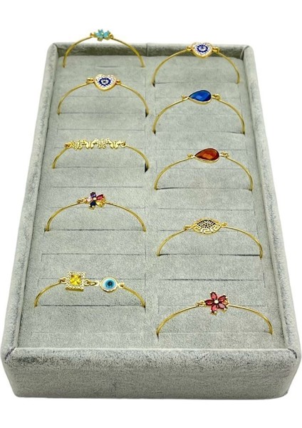 Gri Süet Takı Bileklik ve Kelepçe Standı, 15X25 Cm, Şık ve Düzenli Sergileme Sağlar modelleri