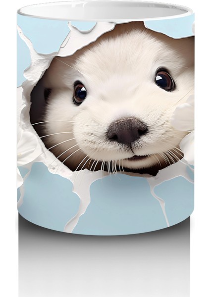 Mavi Arka Planda Çiçekler Içinde Sevimli Su Samuru – Baskılı Kahve Kupası modelleri