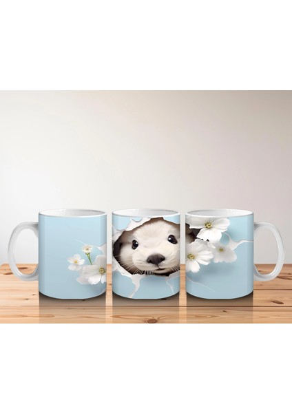 Mavi Arka Planda Çiçekler Içinde Sevimli Su Samuru – Baskılı Kahve Kupası indirimleri
