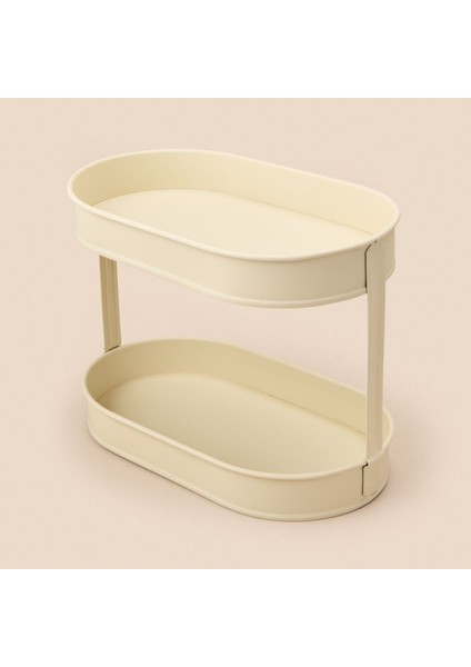İki Katlı Oval Organizer, Krem, 32,5 x 19 Cm, Şık ve Fonksiyonel Tasarım