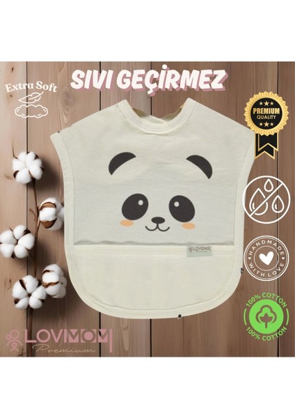 Pamuk Su Geçirmez Yumuşak Penye Bebek Mama Önlüğü Cepli Cırtcırtlı Ekru 0-2 Yaş