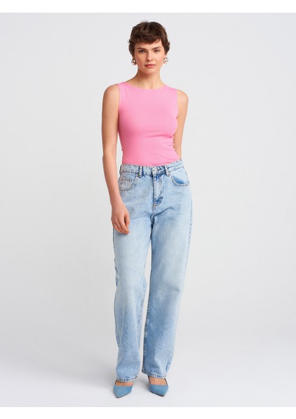 71782 Kar Yıkama Denim Mom Pantolon-Mavi
