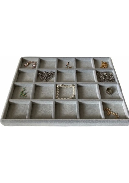 20 Bölmeli Şık Gri Süet Takı Düzenleyici, Organize ve Kullanışlı Stand fiyatları
