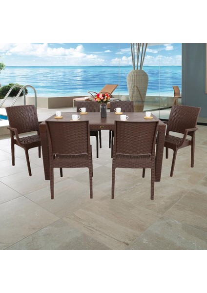Elit 90x150 Rattan 2 Elit Koltuk 4 Elit Sandalye Masa Takımı Kahverengi fırsatları