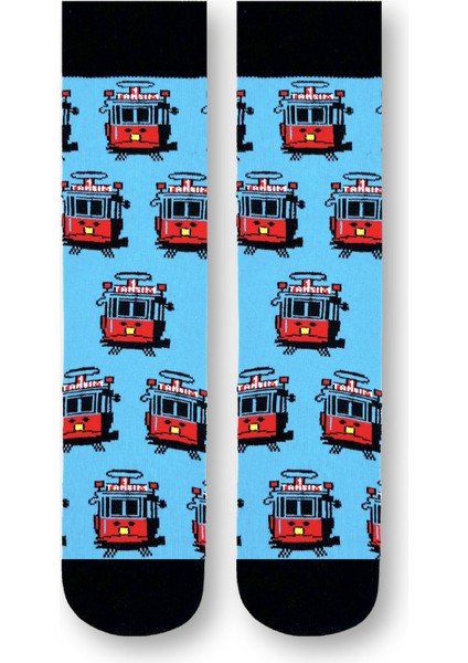 Taksim Tramvay Desenli Unisex Soket Çorap | %90 Pamuk | Renkli, Esnek, Kokusuz Yıkama | 37-44