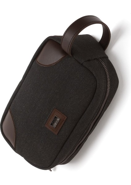 Erkek Kanvas Kumaş Portföy Clutch Traş Kozmetik Bakım ve Günlük El Çantası NEW347 - Kahverengi indirimleri