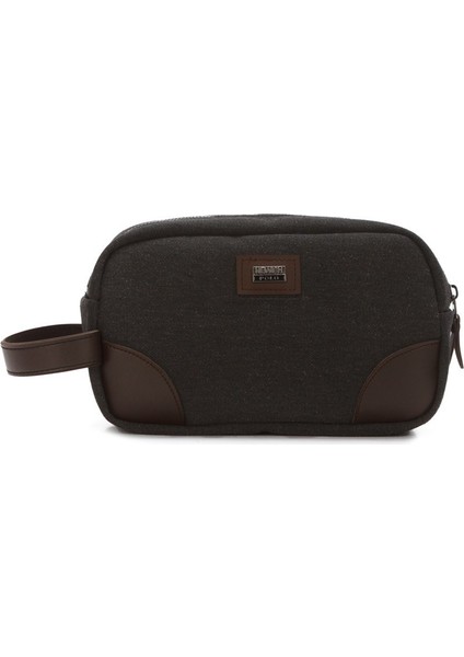 Erkek Kanvas Kumaş Portföy Clutch Traş Kozmetik Bakım ve Günlük El Çantası NEW347 - Kahverengi