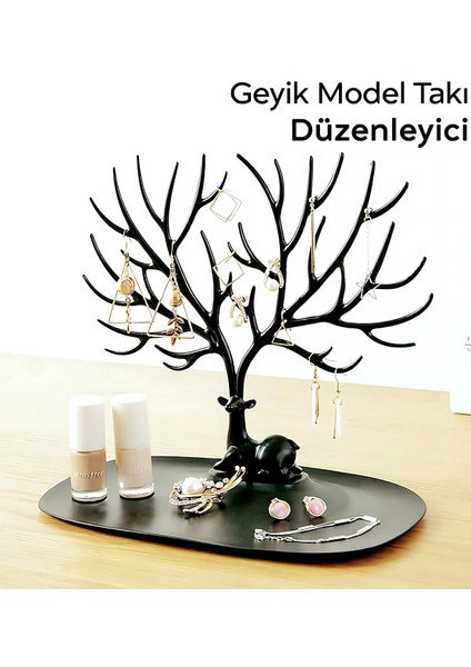 Geyik Tasarımlı Takı Düzenleyici, Siyah Organizer, Şık ve Kullanışlı Takı Standı