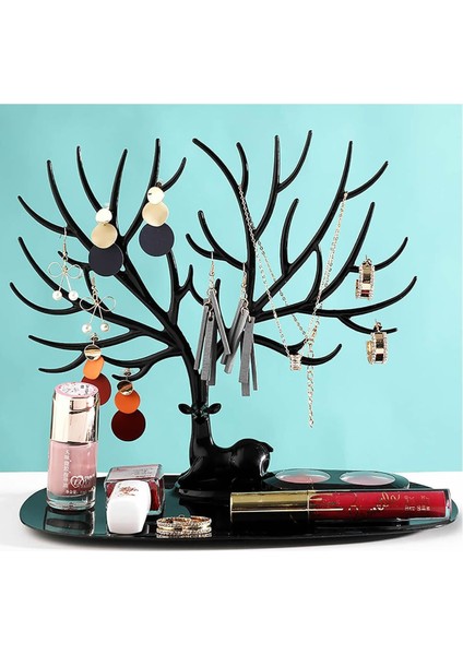 Geyik Tasarımlı Takı Düzenleyici, Siyah Organizer, Şık ve Kullanışlı Takı Standı