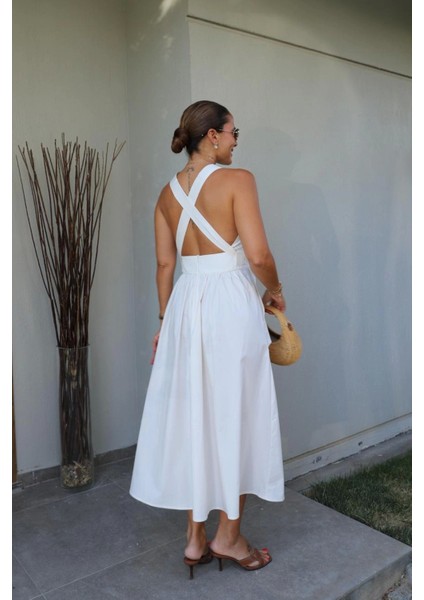 Ekru Sırt Dekolte Detay Elbise indirimleri