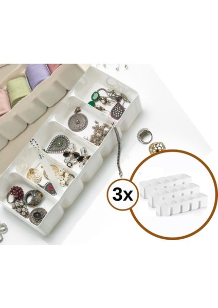 5 Bölmeli Geniş Çekmece Düzenleyici Takı ve Makyaj Organizer Seti Beyaz