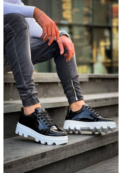 J056 Bağcıklı Ortopedik Taban Günlük Rugan Erkek Spor Sneaker Ayakkabı Bt Siyah fiyatları