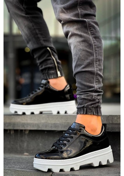 J056 Bağcıklı Ortopedik Taban Günlük Rugan Erkek Spor Sneaker Ayakkabı Bt Siyah modelleri