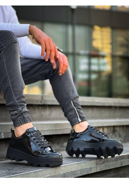 J056 Bağcıklı Ortopedik Taban Günlük Rugan Erkek Spor Sneaker Ayakkabı St Siyah fiyatları