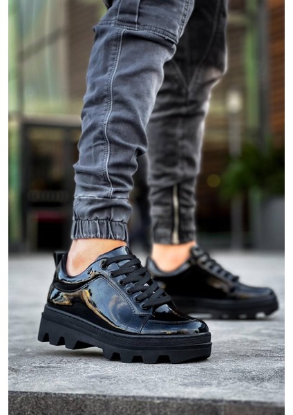 J056 Bağcıklı Ortopedik Taban Günlük Rugan Erkek Spor Sneaker Ayakkabı St Siyah modelleri